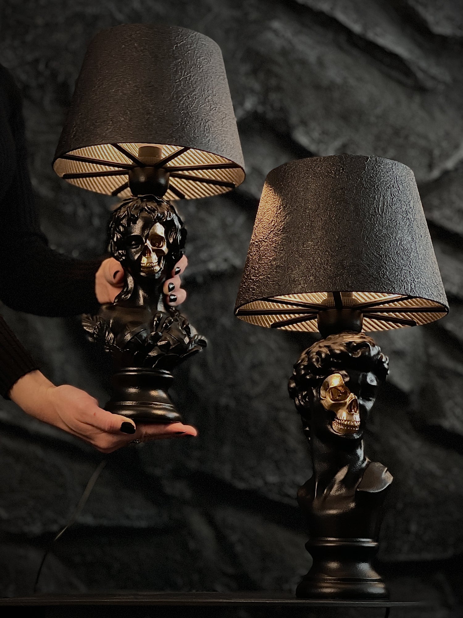 ライト 髑髏 Venus & David Lamp Set | Half-Skull Renaissance Gothic Decor