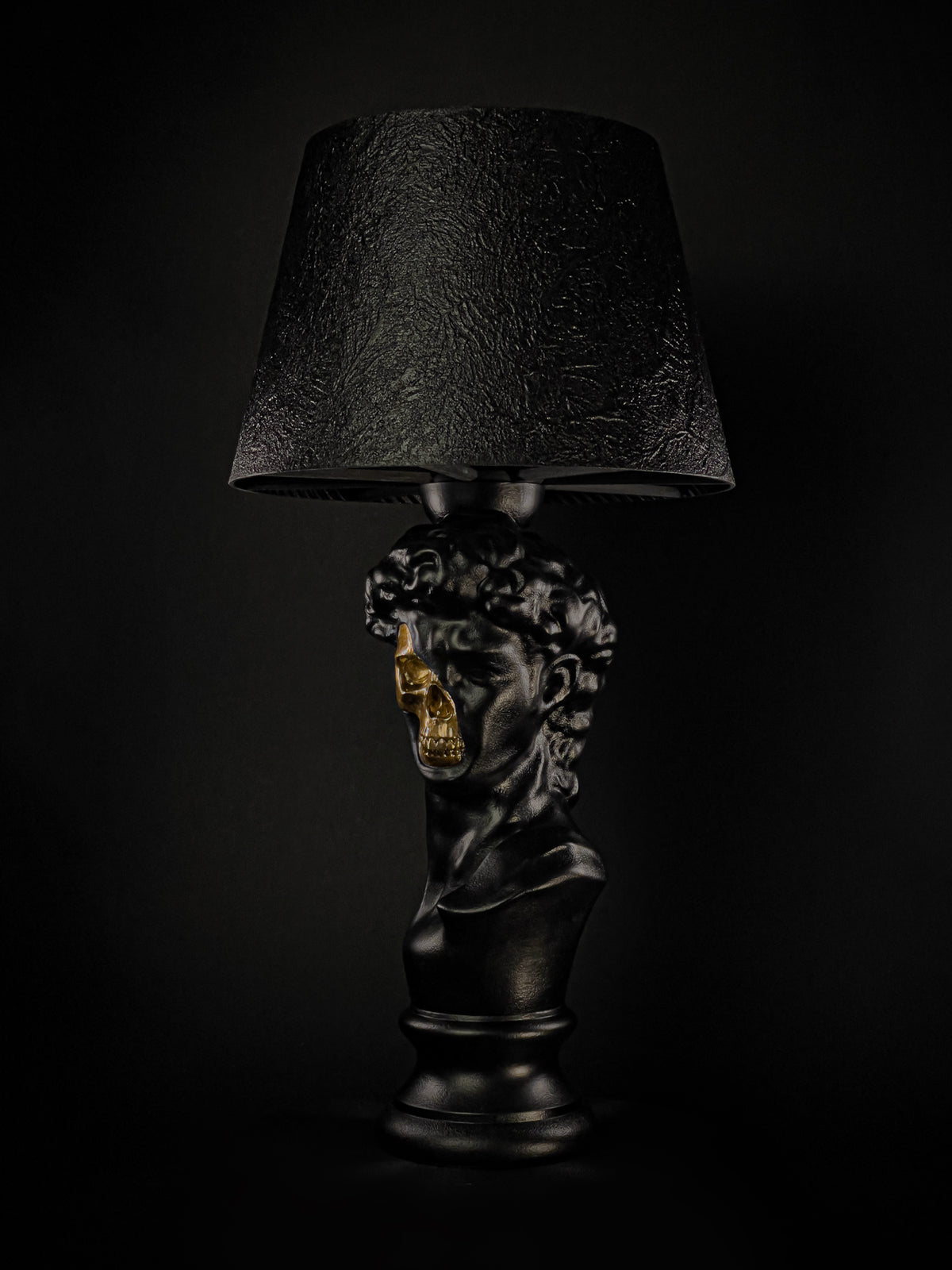 Alternate view of the David half-skull sculptural lamp