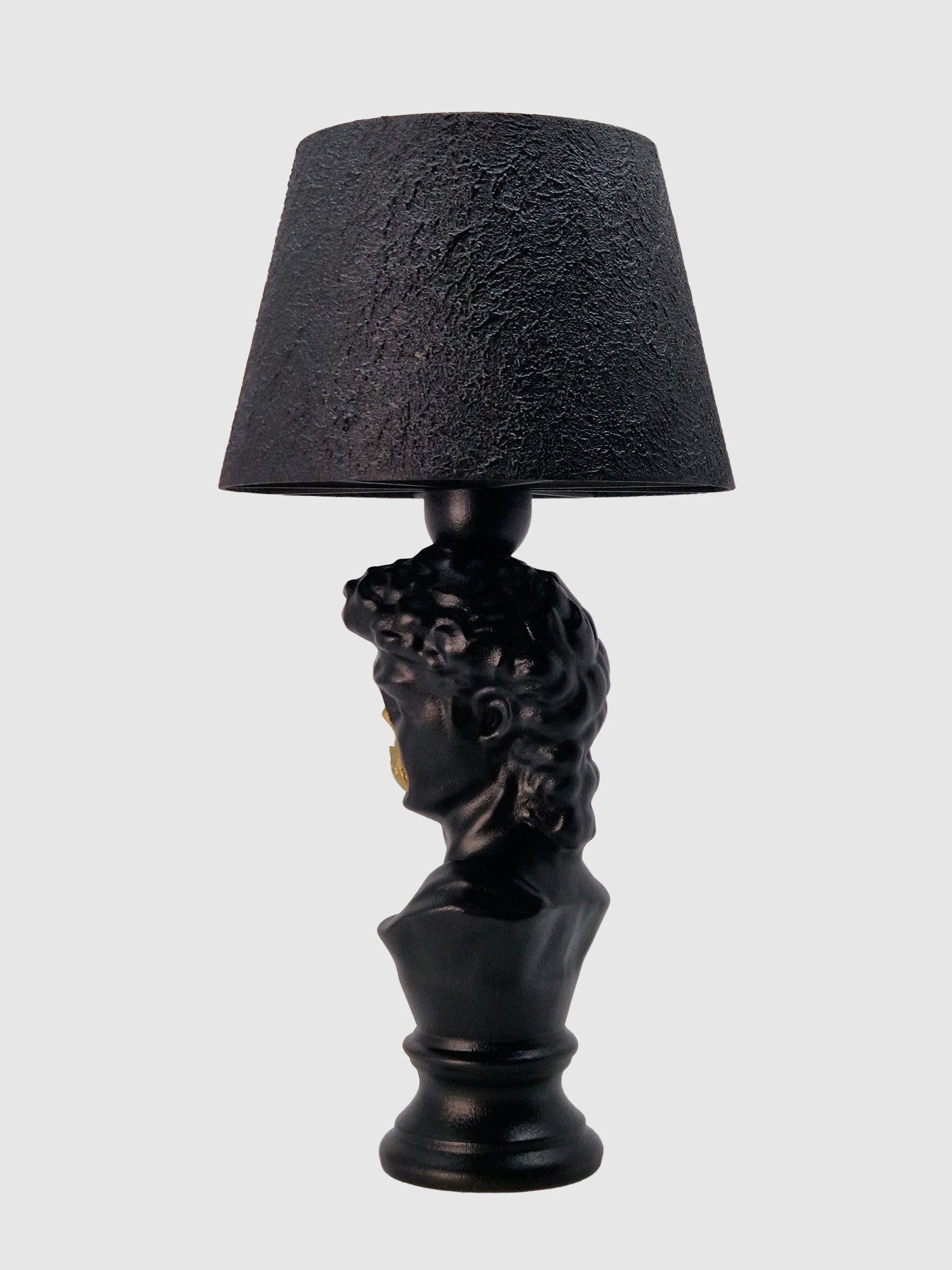 Detailed side view of the David bust lamp, perfect for Dark Academia study decor or gothic lighting created by Horror Romance.