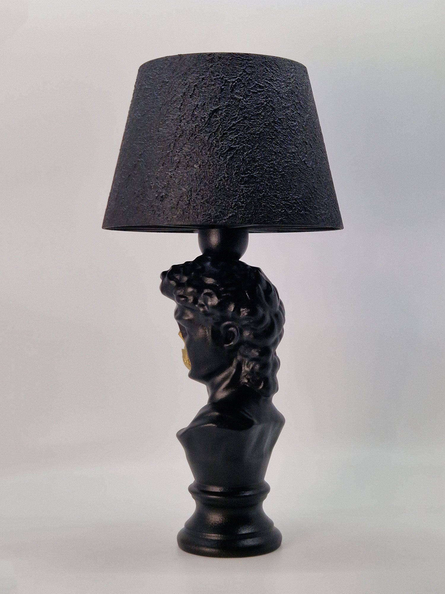 Detailed side view of the David bust lamp, perfect for Dark Academia study decor or gothic lighting.