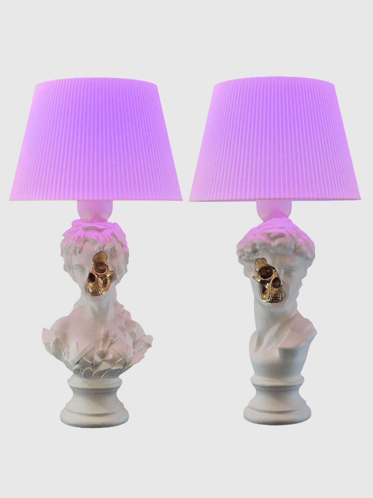 White Venus & David – Gold Half-Skull Bust Lamp Set